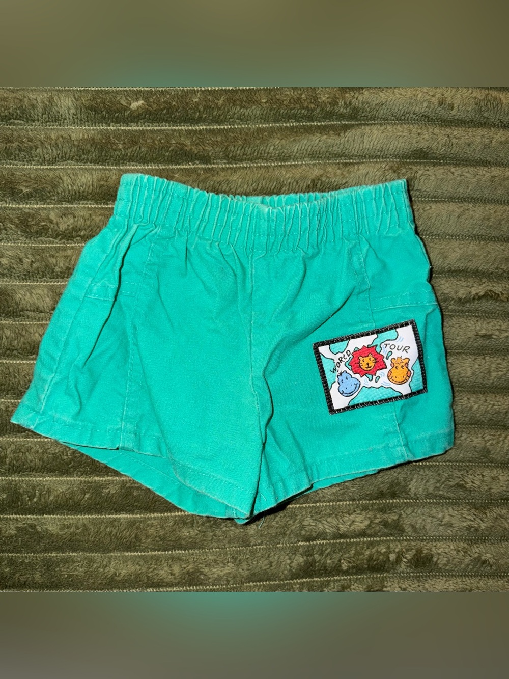 Vintage Buster Brown Toddler Shorts 12 Mos USA Made Teal World Tour Patch